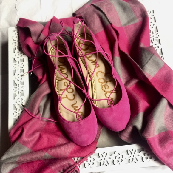 SAM EDELMAN PINK LACE UP SWEADE SHOES SIZE 8 - Picture 5 of 14